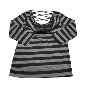 Zealous Shirt Womens M Black Half Sleeve Cow; Neck Stripe Stretchable Blouse